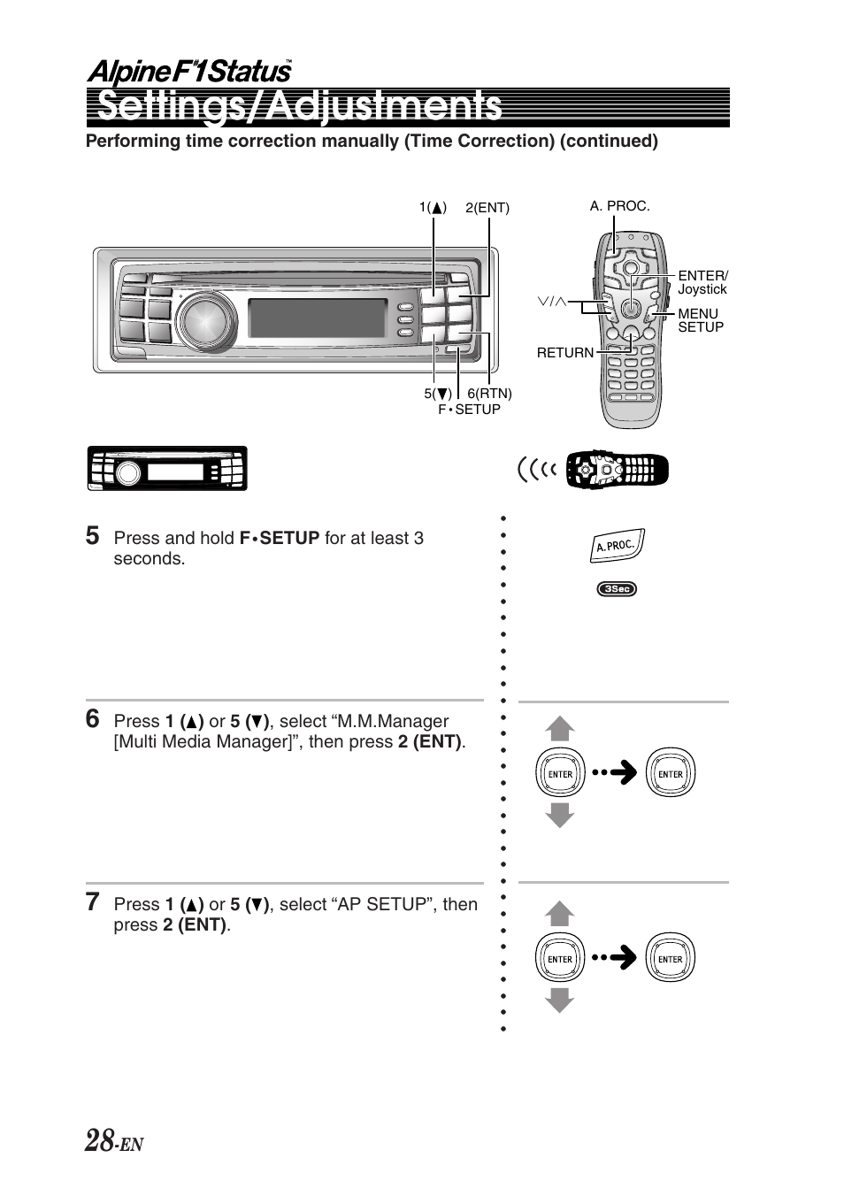 Settings/adjustments | Alpine F1 STATUS PXI-H990 User Manual | Page 32 / 116