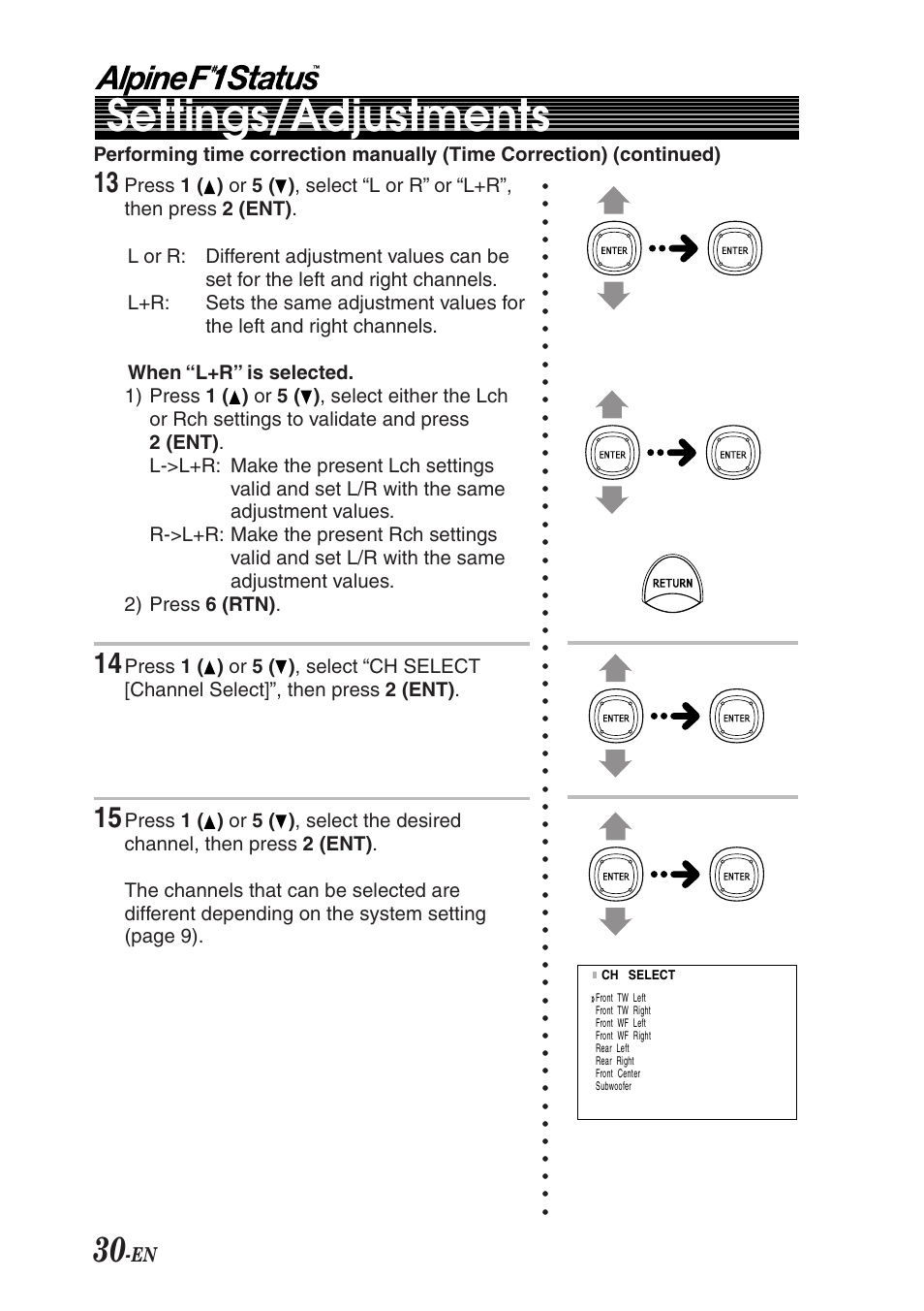 Settings/adjustments | Alpine F1 STATUS PXI-H990 User Manual | Page 34 / 116