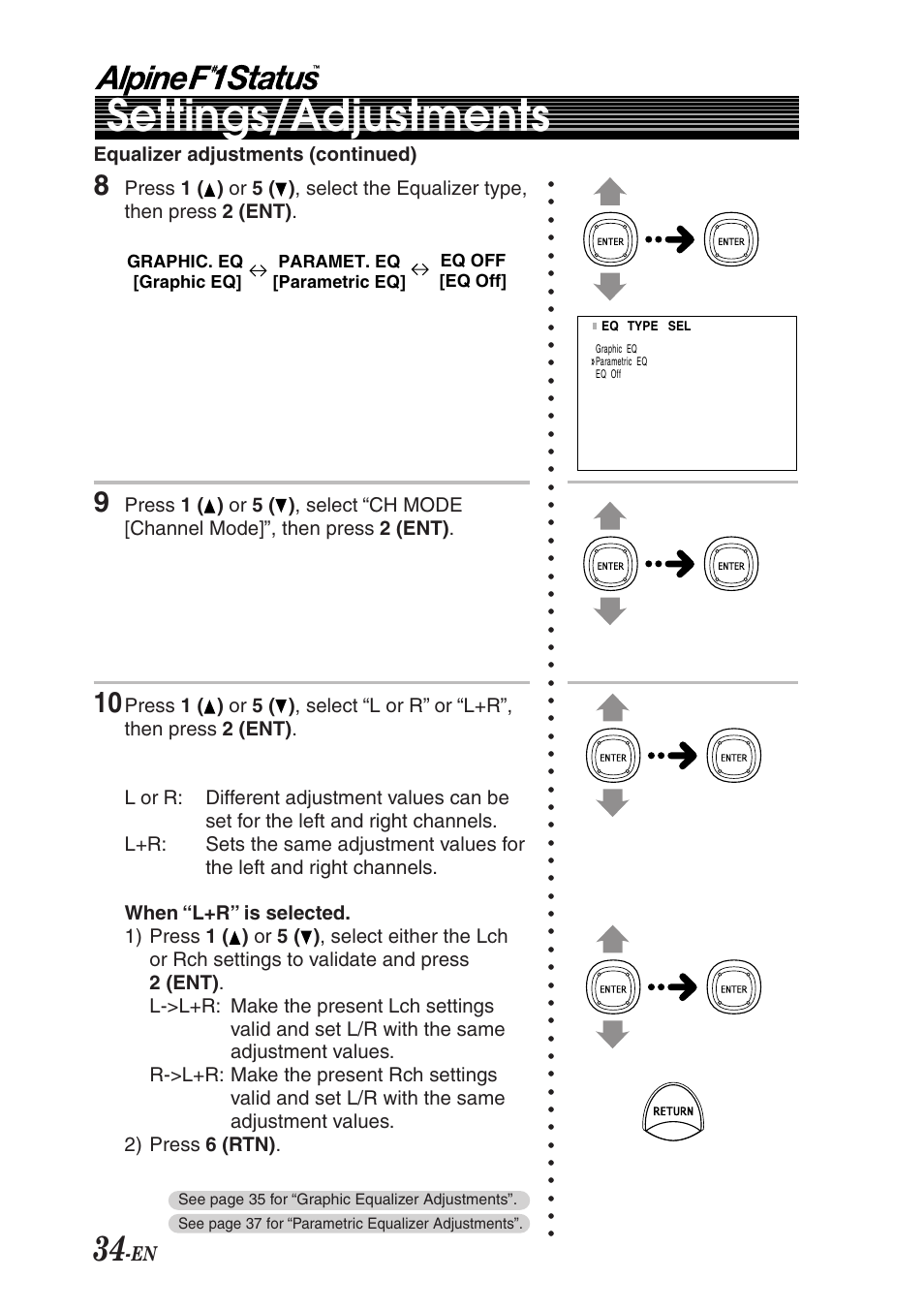 Settings/adjustments | Alpine F1 STATUS PXI-H990 User Manual | Page 38 / 116