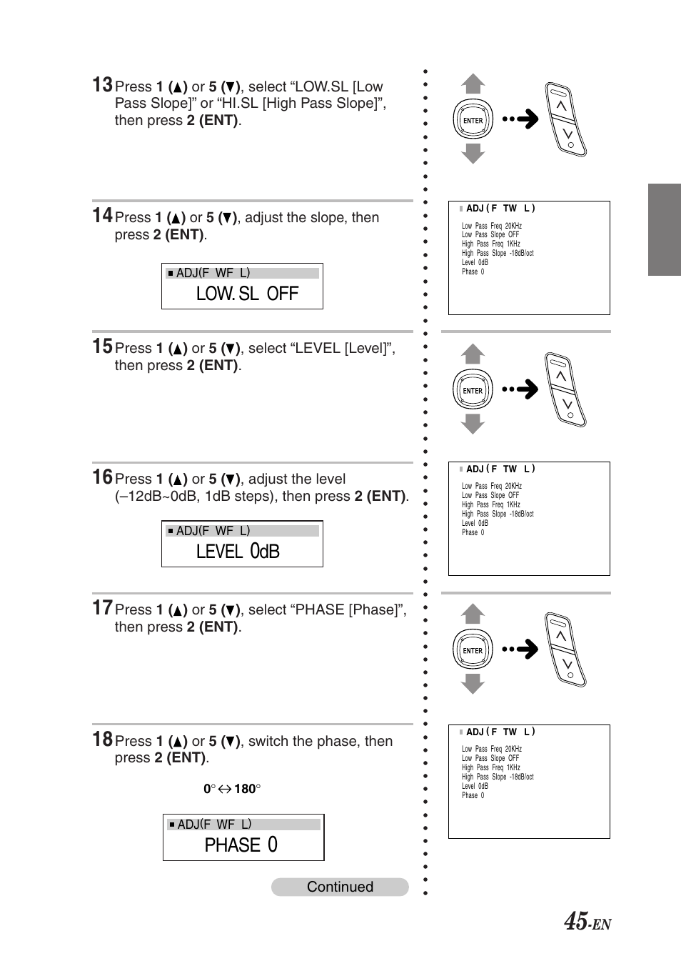Low. sl off, Level, Phase | Alpine F1 STATUS PXI-H990 User Manual | Page 49 / 116