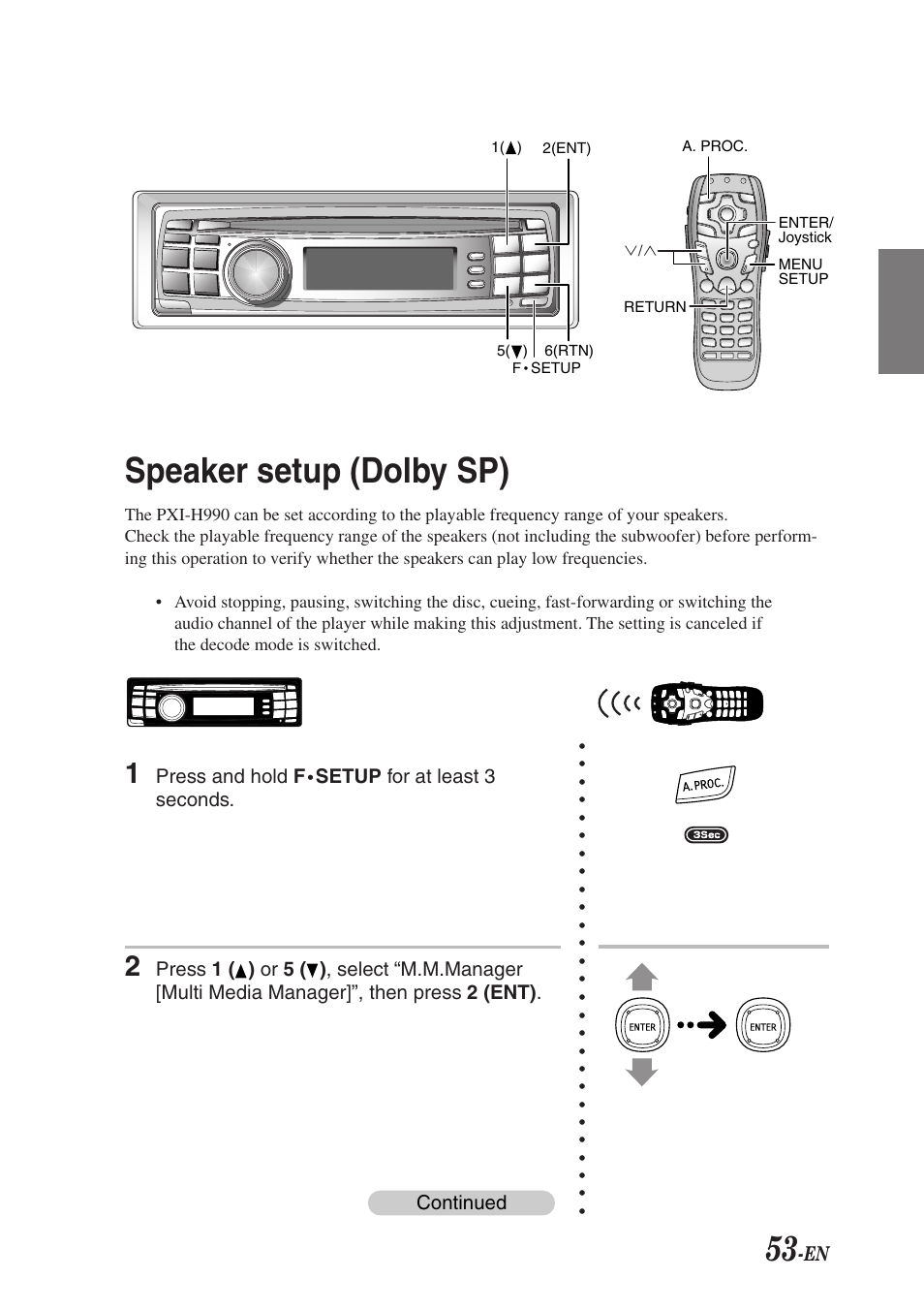 Speaker setup (dolby sp) | Alpine F1 STATUS PXI-H990 User Manual | Page 57 / 116