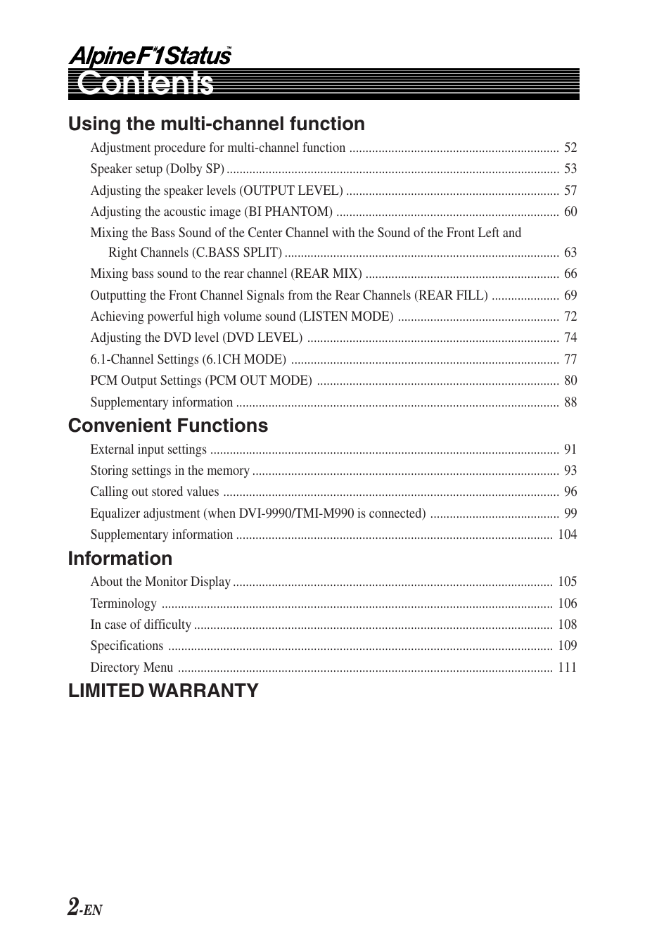 Alpine F1 STATUS PXI-H990 User Manual | Page 6 / 116