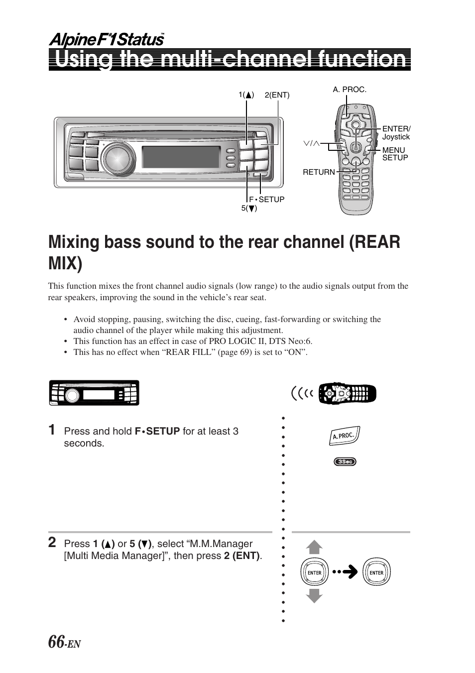 Using the multi-channel function, Mixing bass sound to the rear channel (rear mix) | Alpine F1 STATUS PXI-H990 User Manual | Page 70 / 116