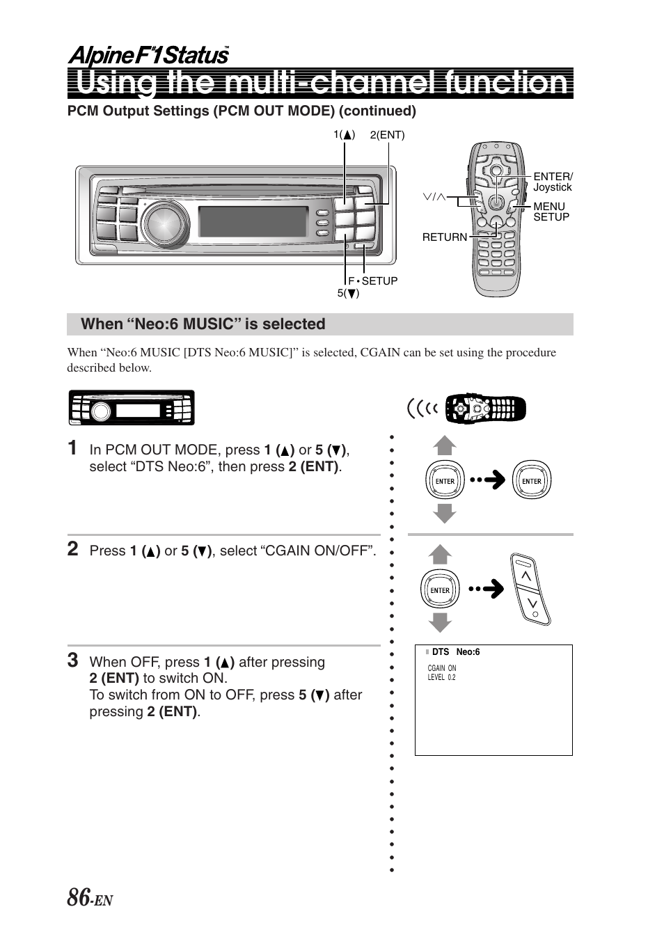 Using the multi-channel function | Alpine F1 STATUS PXI-H990 User Manual | Page 90 / 116