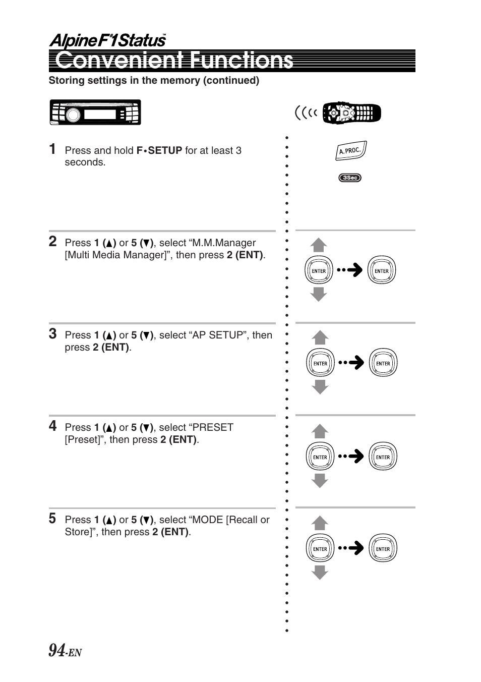 Convenient functions | Alpine F1 STATUS PXI-H990 User Manual | Page 98 / 116