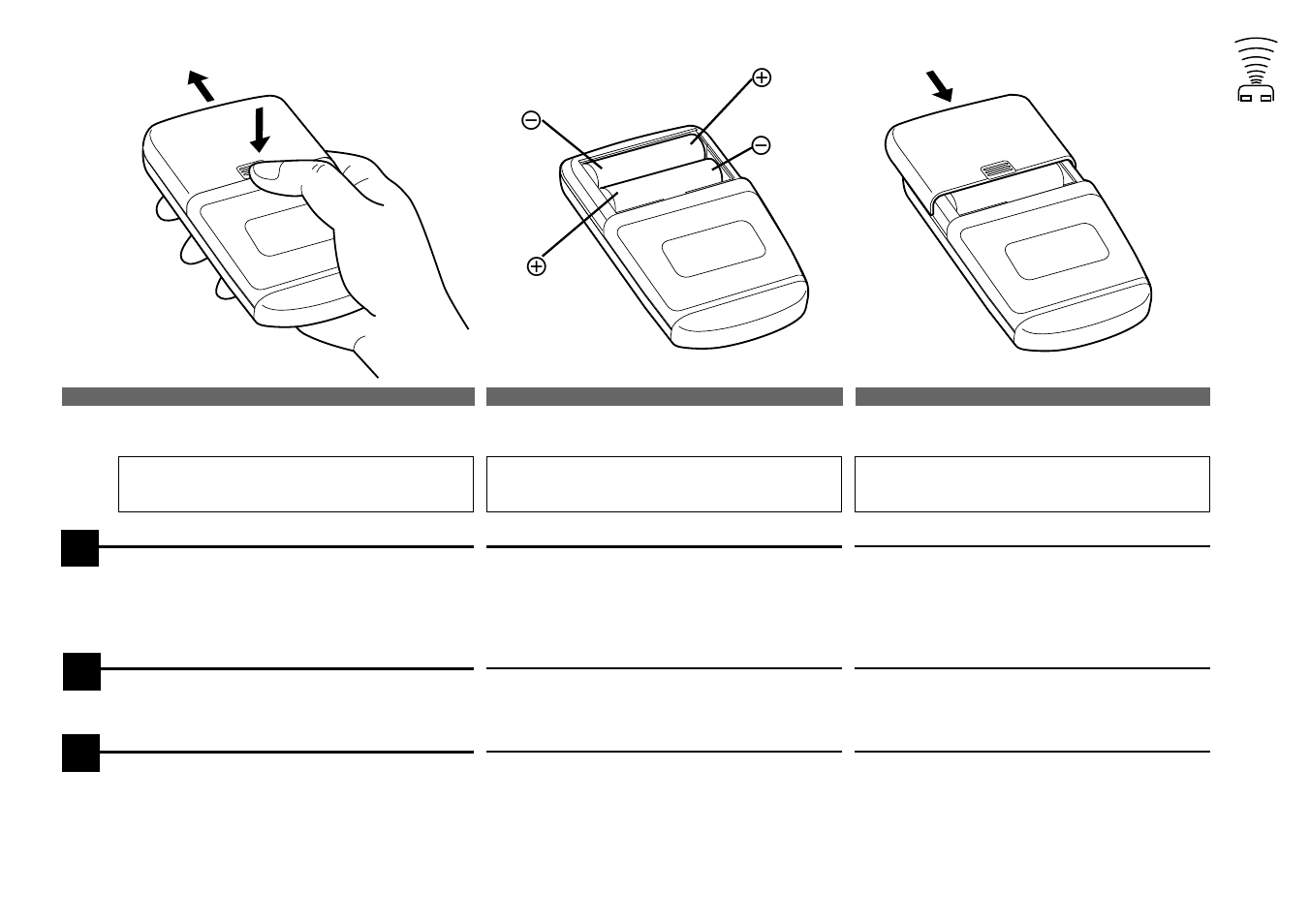 Battery replacement, Reemplazo de las pilas, Remplacement des piles | Alpine cda-7840 User Manual | Page 59 / 76