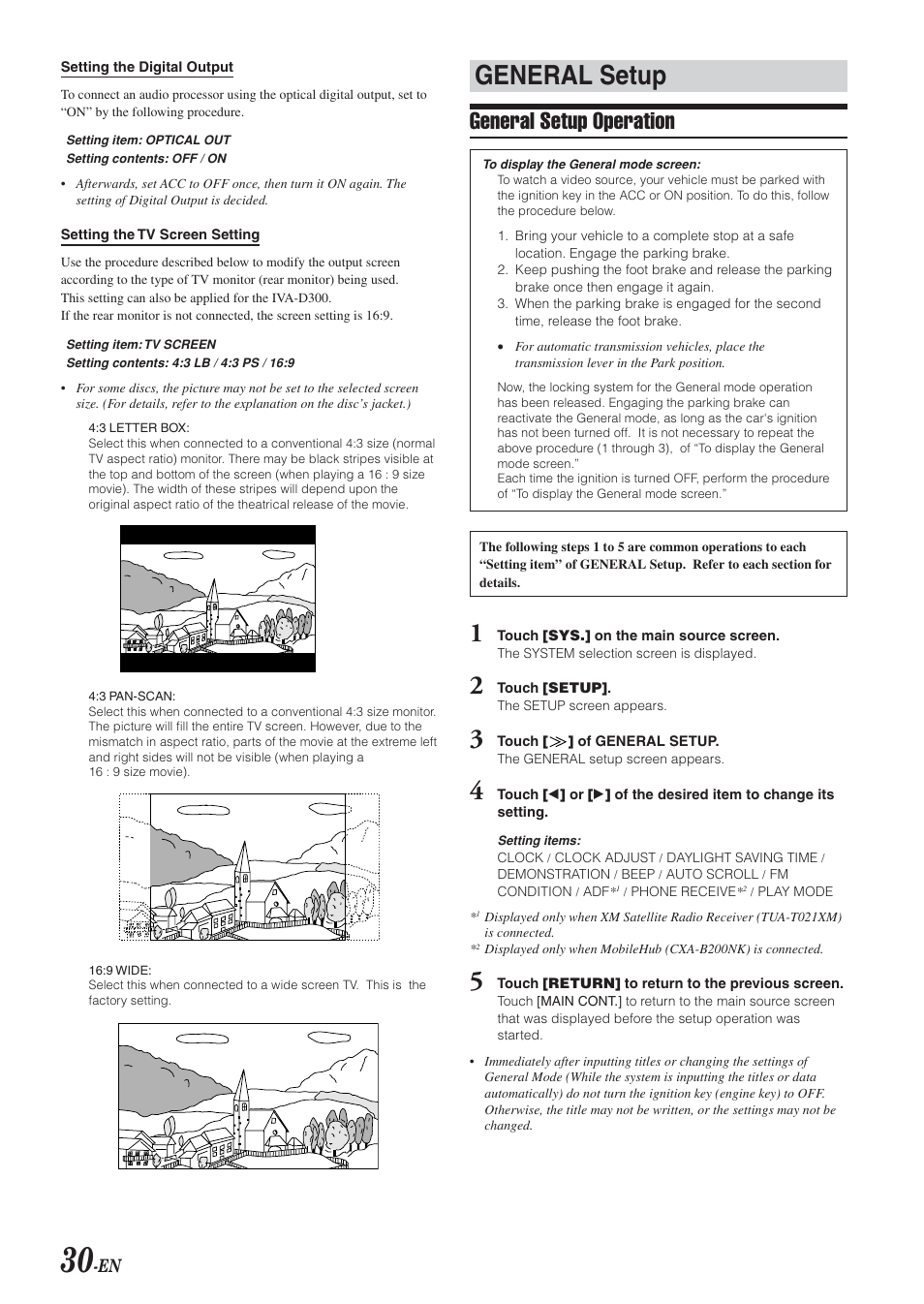 General setup, General setup operation | Alpine IVA-D300 User Manual | Page 32 / 78