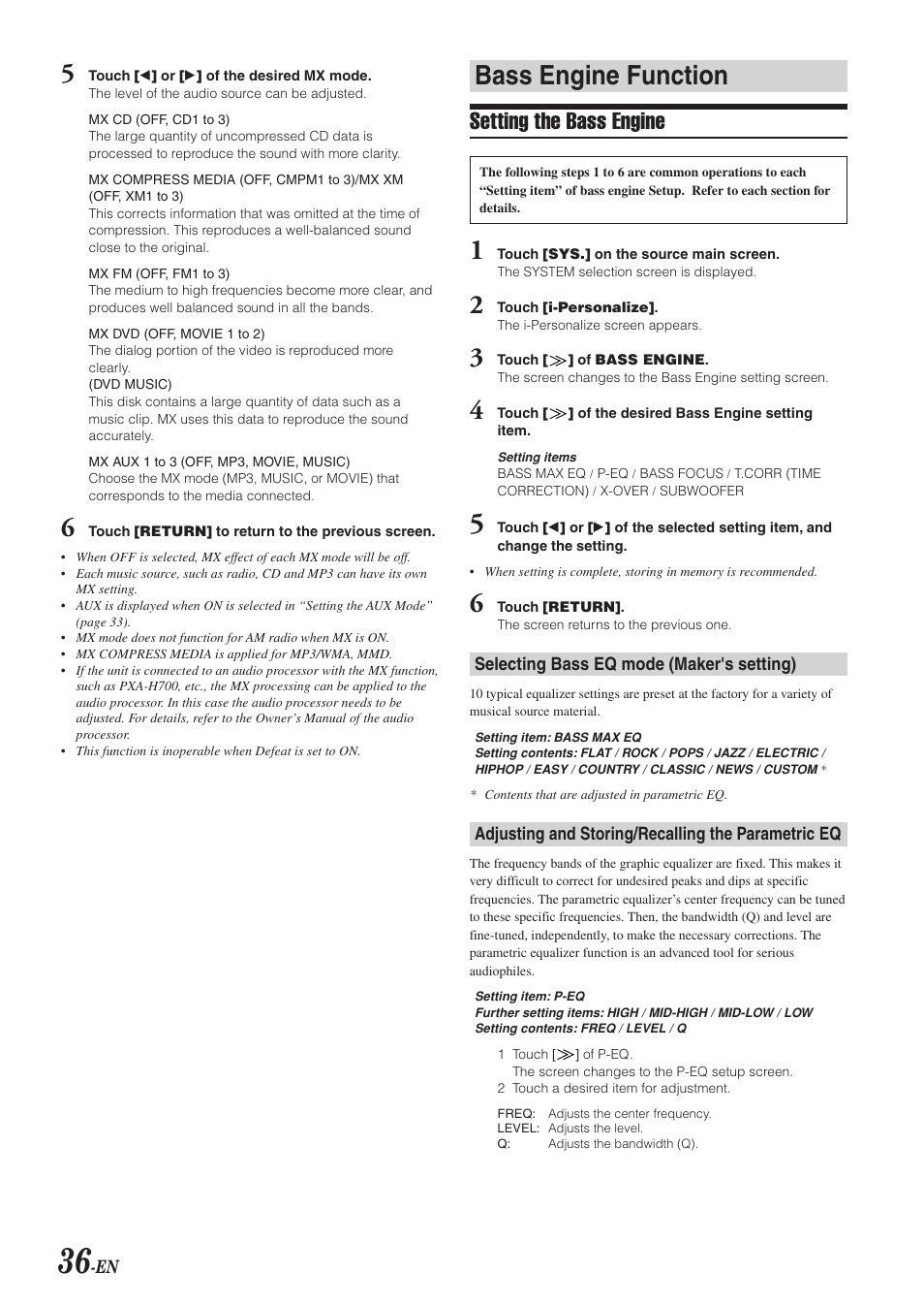 Bass engine function, Setting the bass engine | Alpine IVA-D300 User Manual | Page 38 / 78