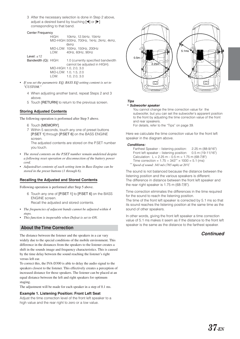 Continued, About the time correction | Alpine IVA-D300 User Manual | Page 39 / 78