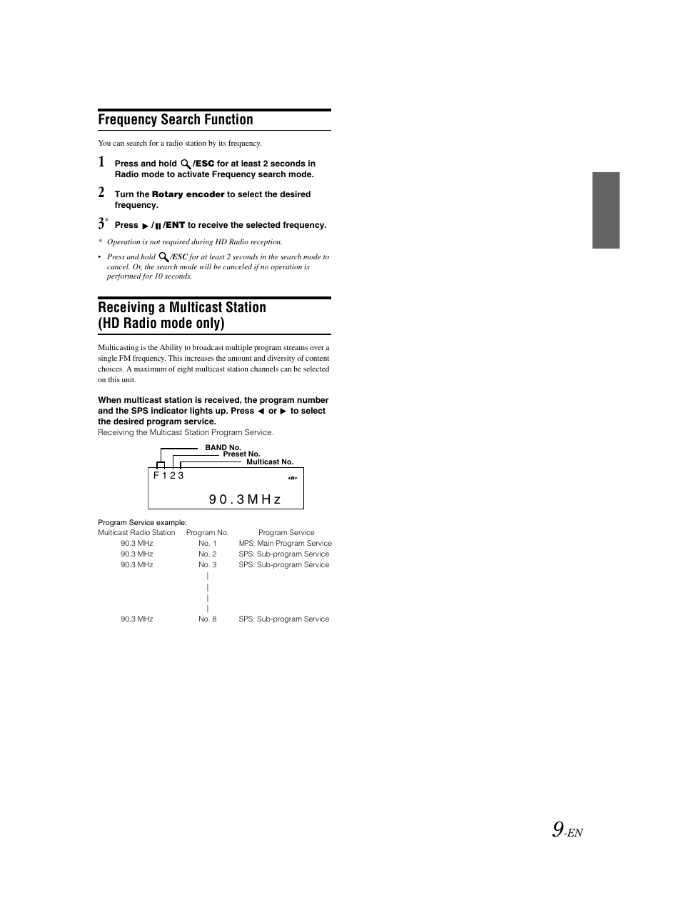 Frequency search function, Receiving a multicast station (hd radio mode only), 9 0 . 3 m h z | Alpine CDA-9883 User Manual | Page 10 / 39