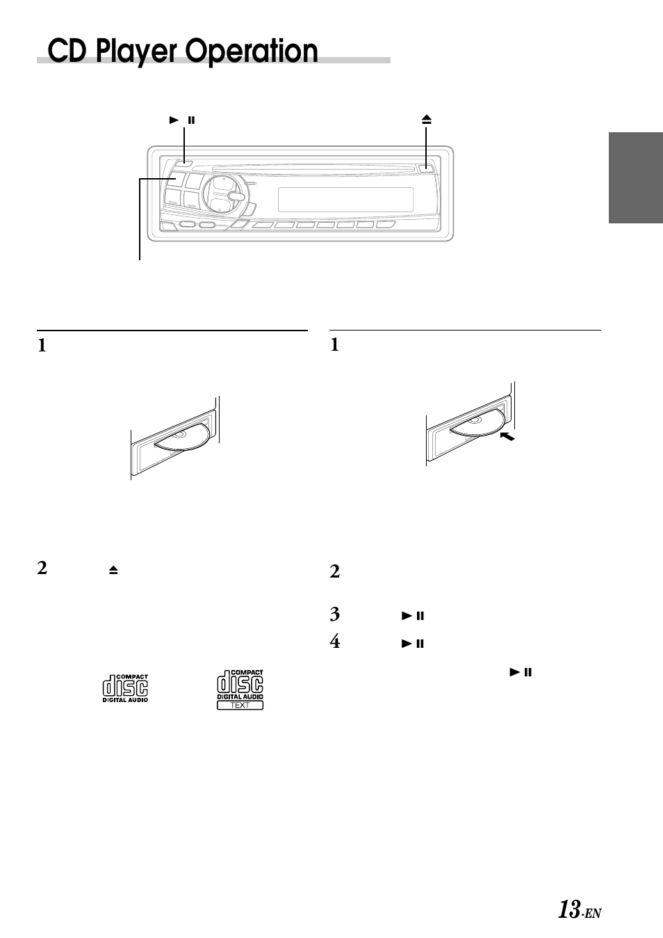 Cd player operation, Normal play and pause, Inserting/ejecting disc | Alpine CDM-7858R User Manual | Page 15 / 24