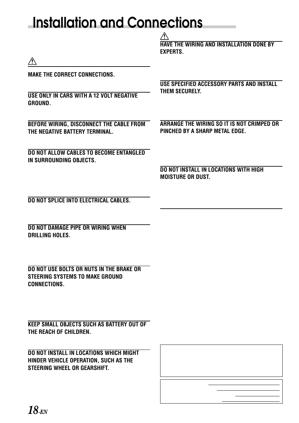 Installation and connections, Warning, Caution | Precautions, Important | Alpine CDM-7858R User Manual | Page 20 / 24