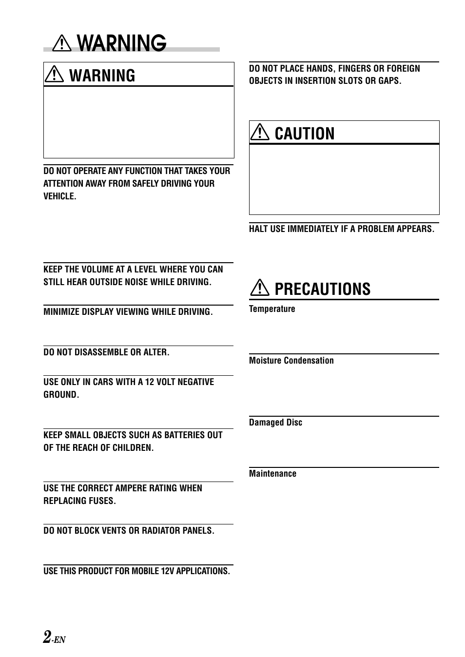 Warning, Caution, Precautions | Alpine CDM-7858R User Manual | Page 4 / 24