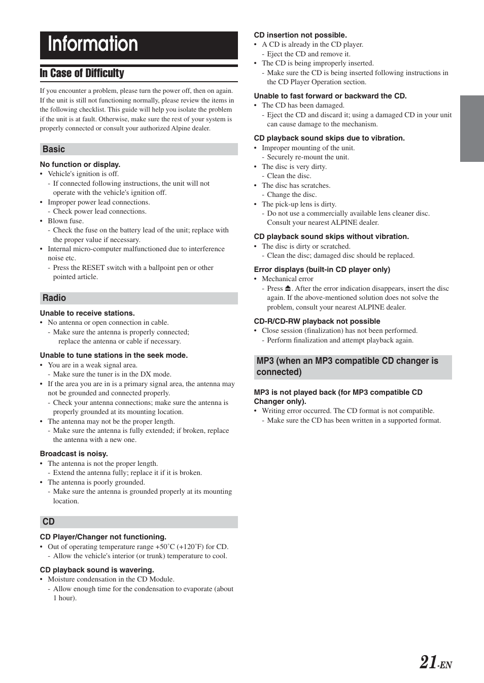 Information | Alpine CDA-9820XM User Manual | Page 23 / 30