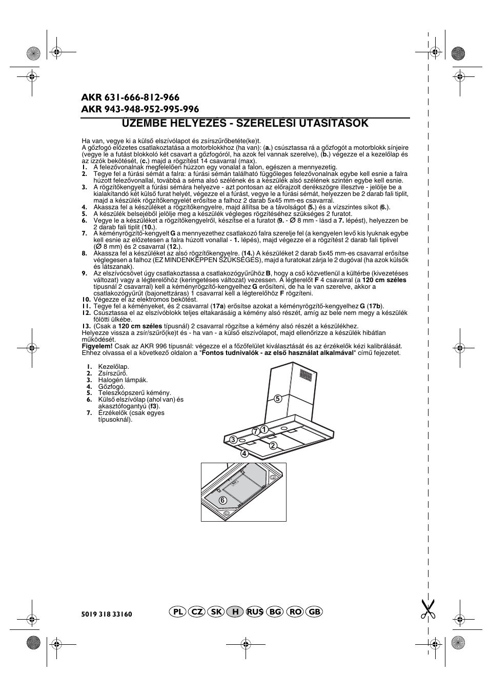 Üzembe helyezés - szerelési utasítások | Whirlpool AKR 666 IX User Manual | Page 14 / 28