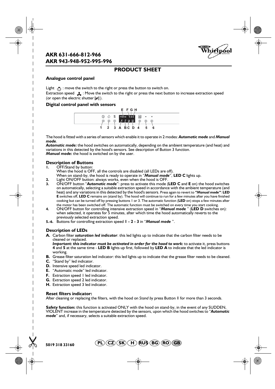 Product sheet | Whirlpool AKR 666 IX User Manual | Page 27 / 28