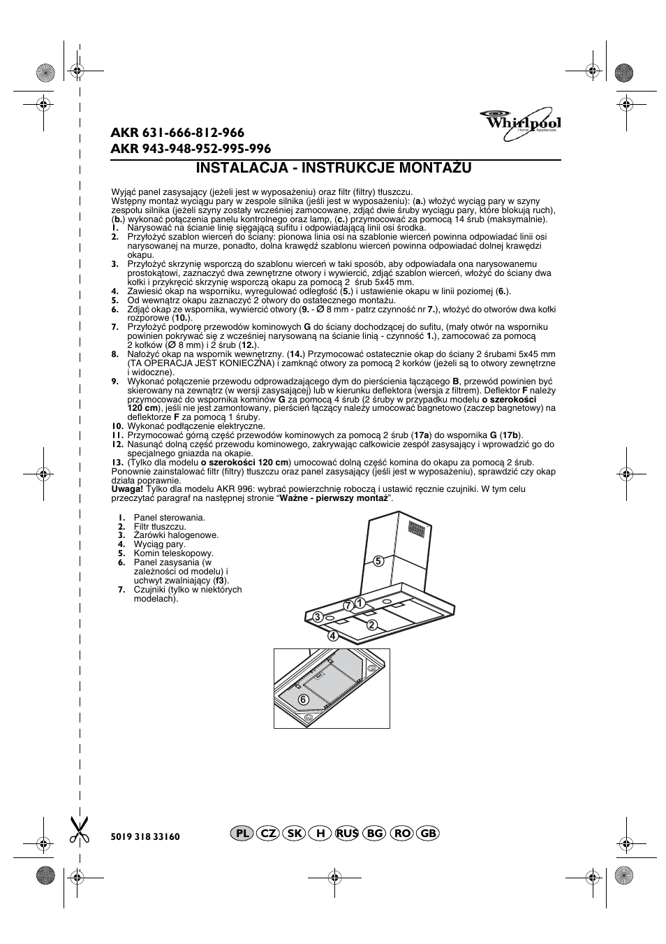 Instalacja - instrukcje montażu | Whirlpool AKR 666 IX User Manual | Page 5 / 28