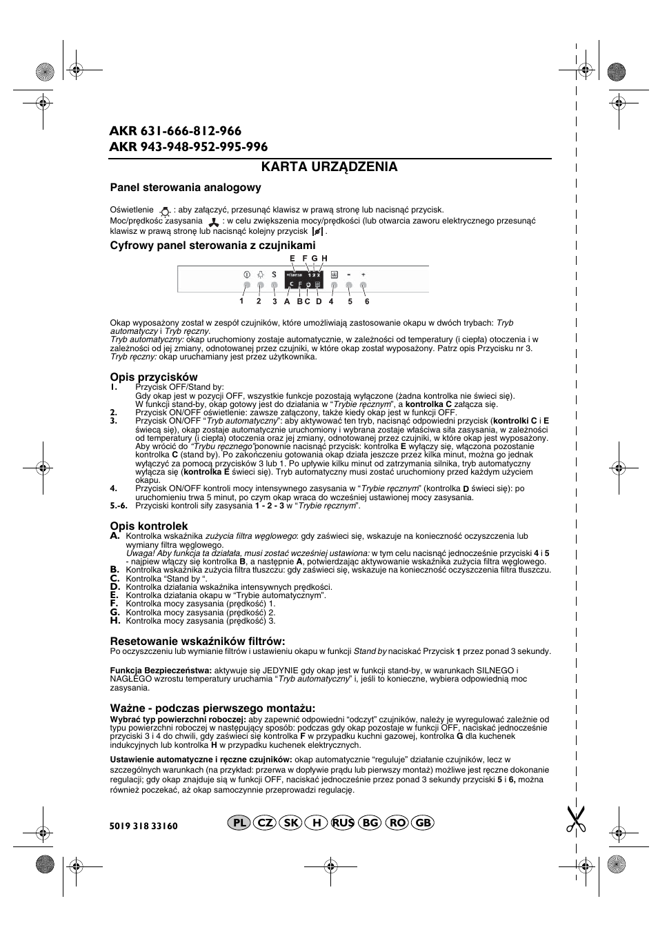 Karta urządzenia | Whirlpool AKR 666 IX User Manual | Page 6 / 28