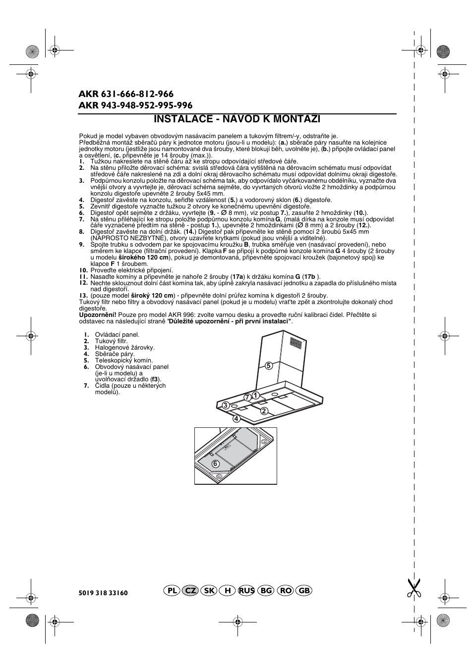 Instalace - návod k montáži | Whirlpool AKR 666 IX User Manual | Page 8 / 28