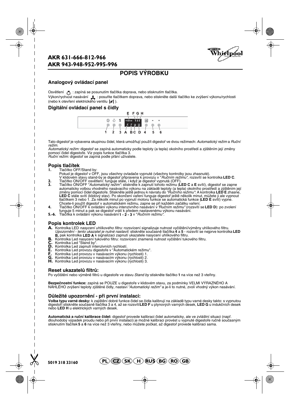 Popis výrobku | Whirlpool AKR 666 IX User Manual | Page 9 / 28