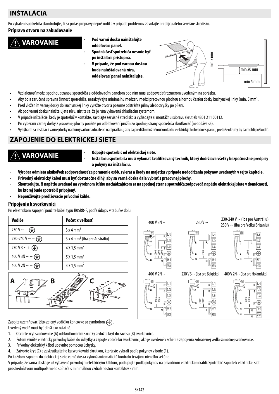 Cb a, Inštalácia varovanie, Zapojenie do elektrickej siete varovanie | Whirlpool ACM 849-01-BA User Manual | Page 142 / 188