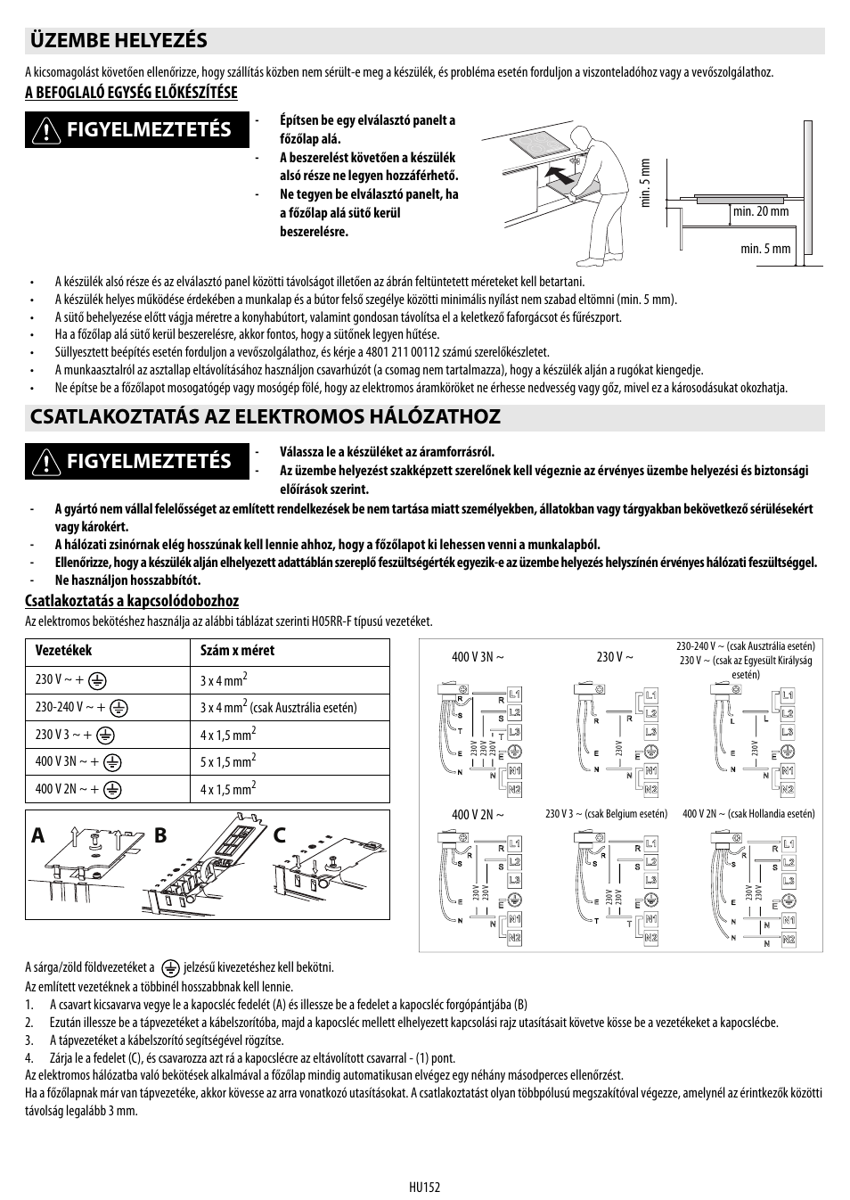 Cb a, Üzembe helyezés figyelmeztetés | Whirlpool ACM 849-01-BA User Manual | Page 152 / 188