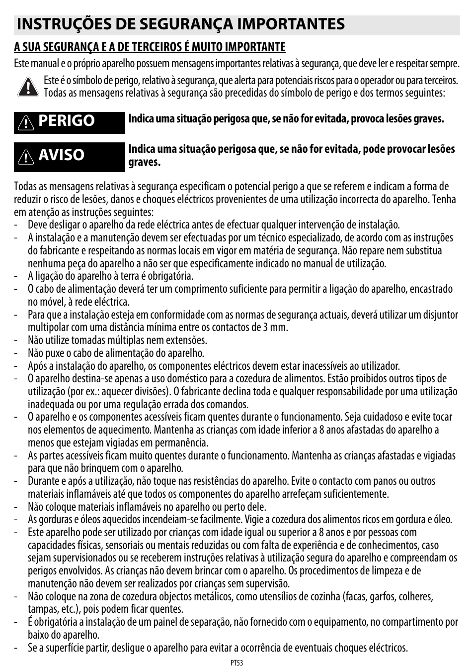 Instruções de segurança importantes, Perigo, Aviso | Whirlpool ACM 849-01-BA User Manual | Page 53 / 188