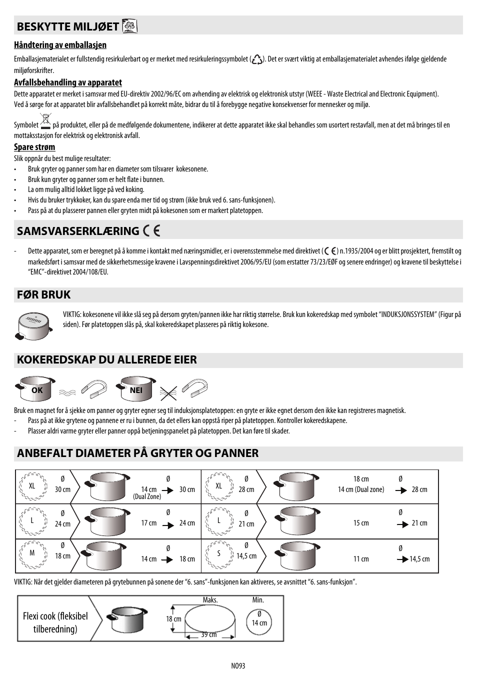 Beskytte miljøet samsvarserklæring før bruk, Flexi cook (fleksibel tilberedning) | Whirlpool ACM 849-01-BA User Manual | Page 93 / 188