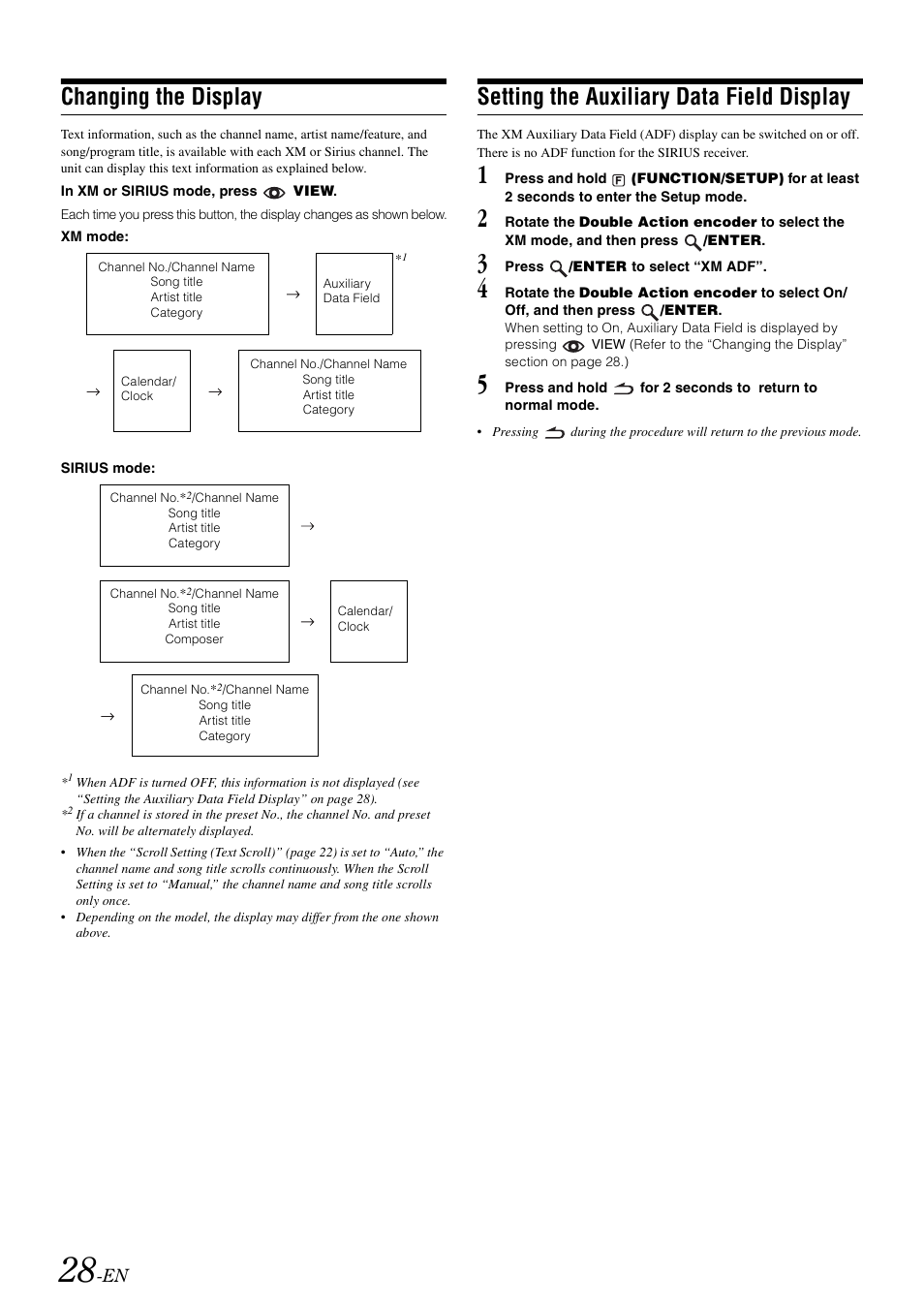 Changing the display, Setting the auxiliary data field display | Alpine iDA-305 User Manual | Page 30 / 48