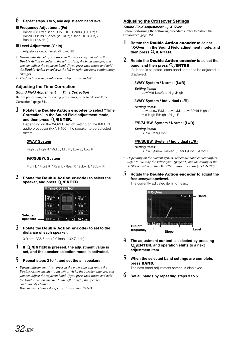 Adjusting the time correction, Adjusting the crossover settings | Alpine iDA-305 User Manual | Page 34 / 48