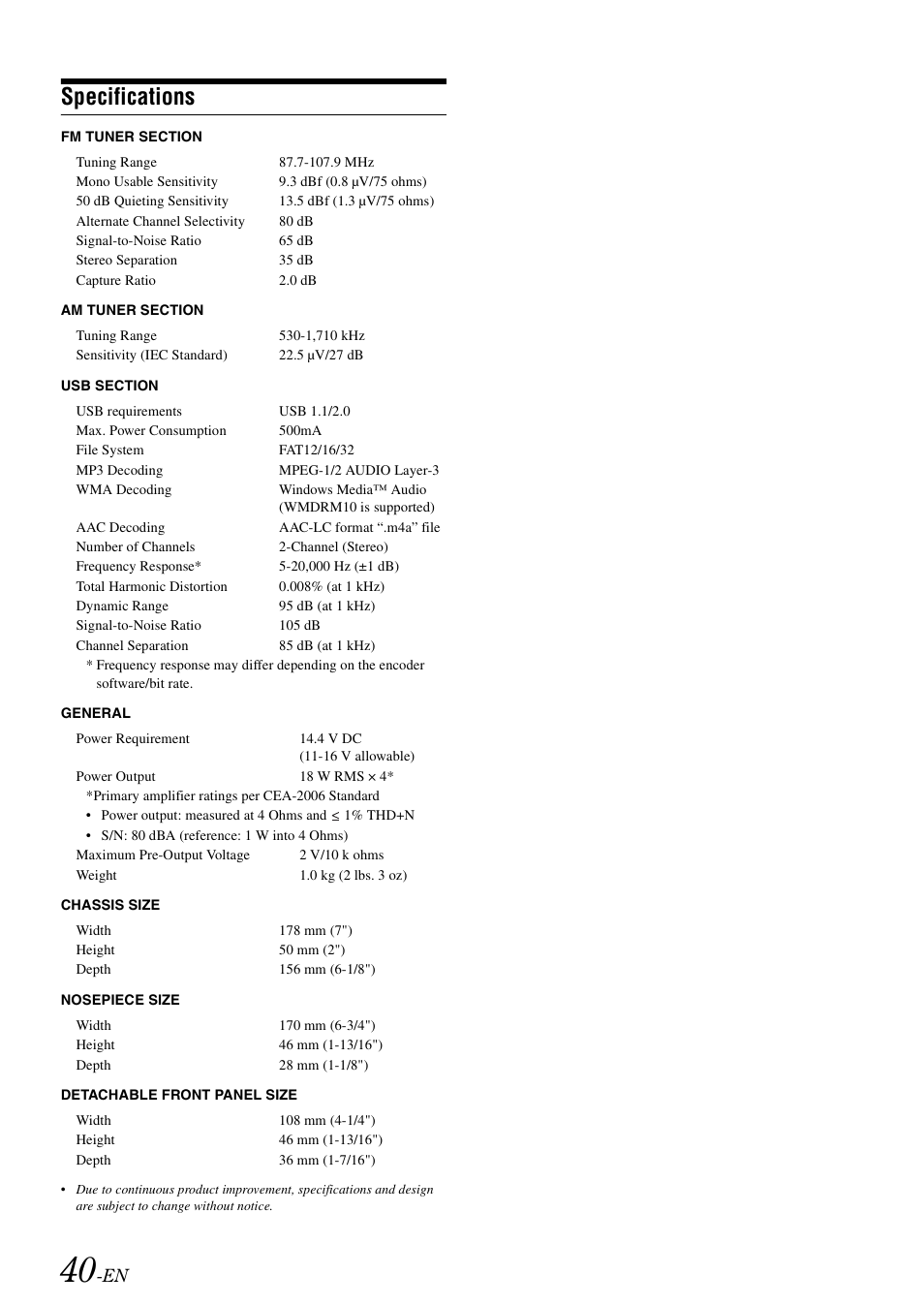 Specifications | Alpine iDA-305 User Manual | Page 42 / 48