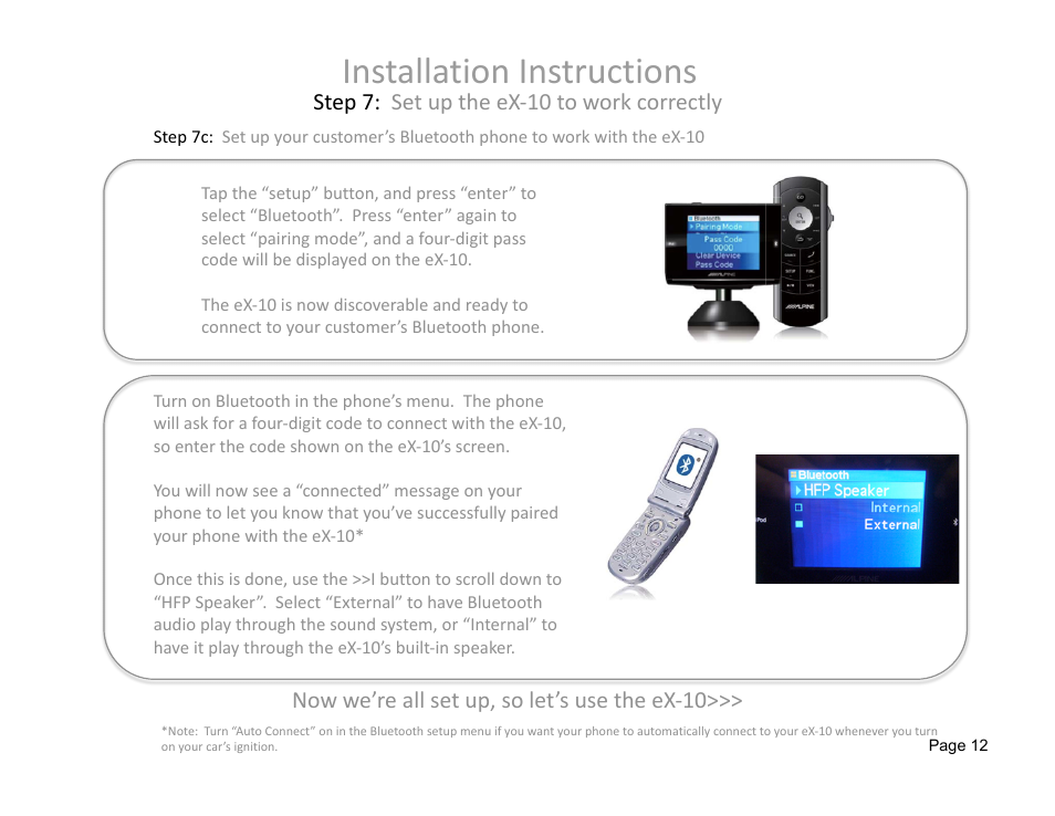 Installation instructions, Now we’re all set up, so let’s use the ex‐10, Step 7: set up the ex‐10 to work correctly | Alpine eX-10 User Manual | Page 12 / 16