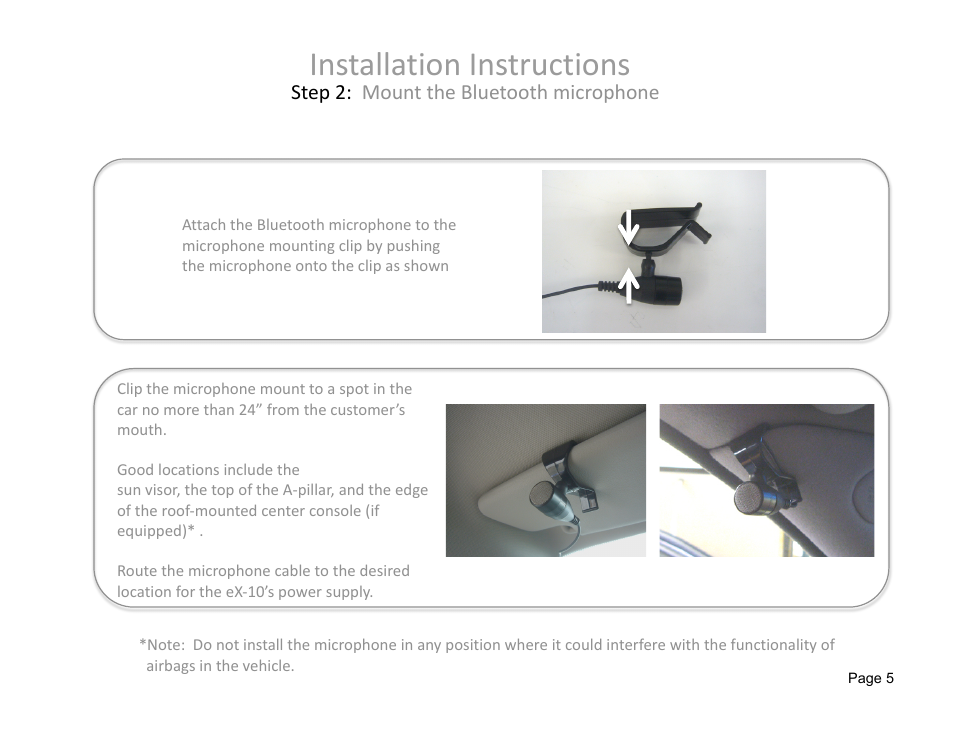 Installation instructions, Step 2: mount the bluetooth microphone | Alpine eX-10 User Manual | Page 5 / 16