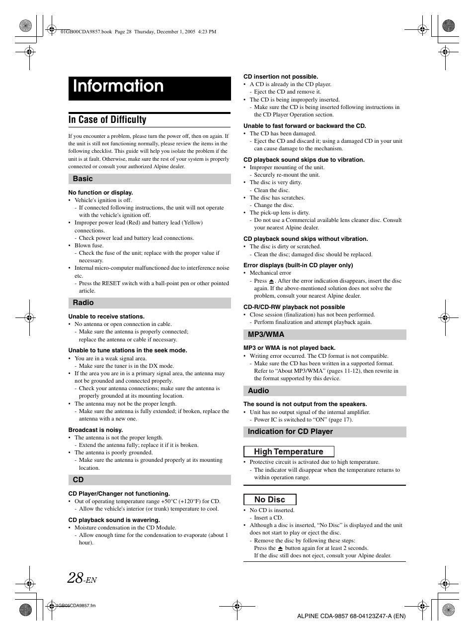 Information | Alpine CDA-9857 User Manual | Page 30 / 38