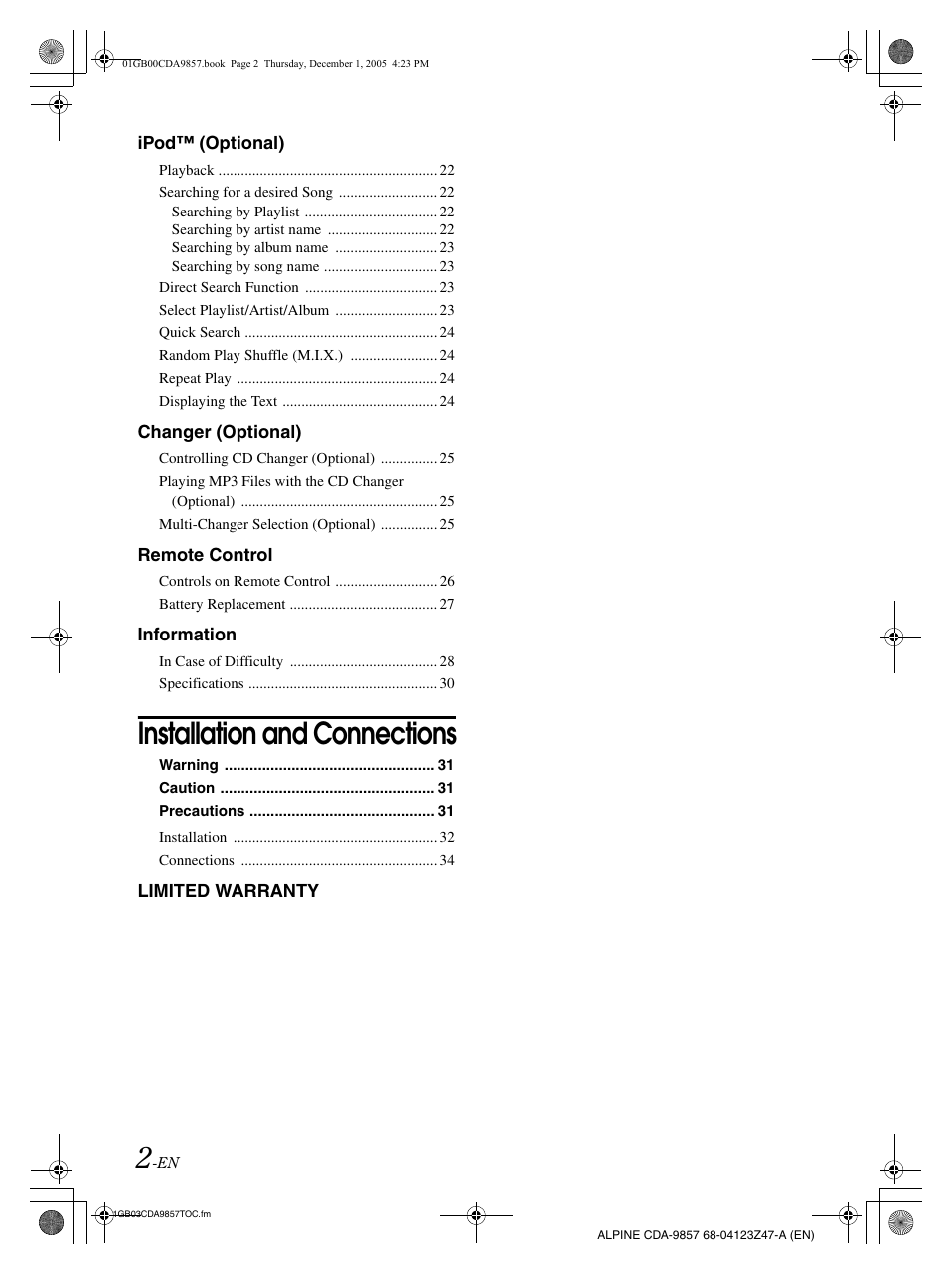 Installation and connections | Alpine CDA-9857 User Manual | Page 4 / 38