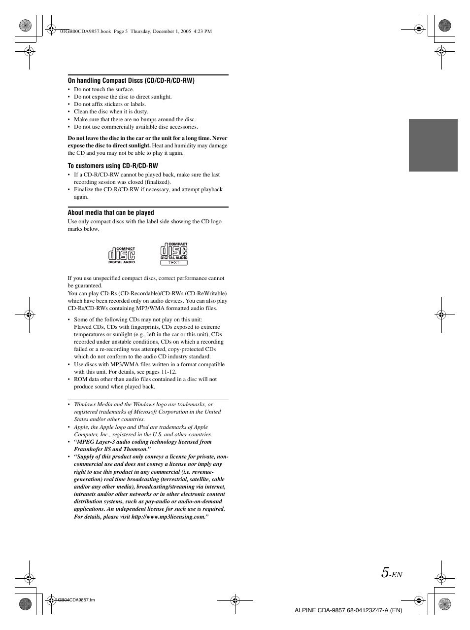 Alpine CDA-9857 User Manual | Page 7 / 38