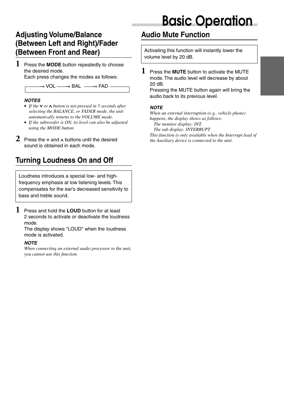 Basic operation, Turning loudness on and off, Audio mute function | Alpine CVA-1003 User Manual | Page 11 / 56