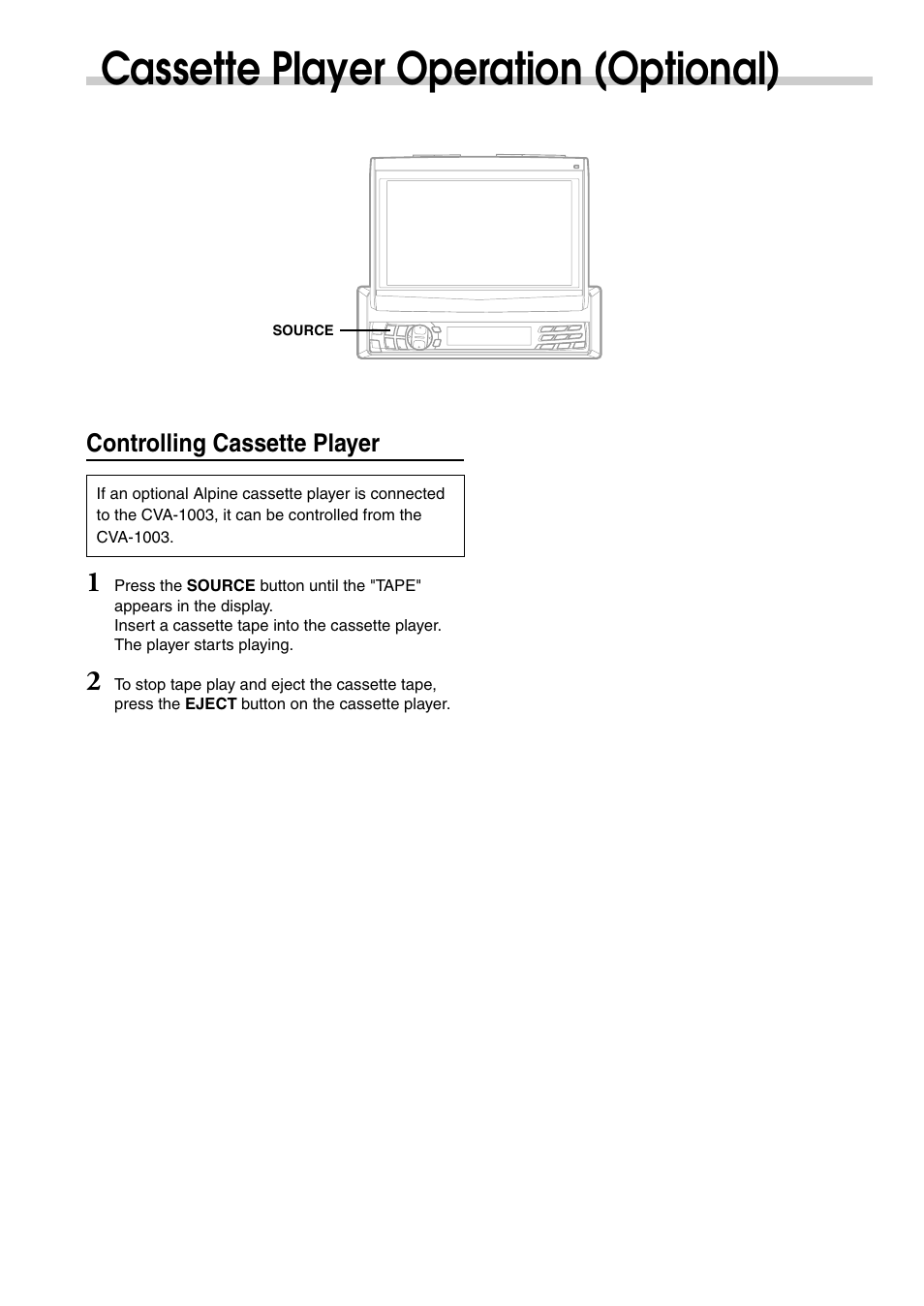 Cassette player operation (optional) | Alpine CVA-1003 User Manual | Page 24 / 56