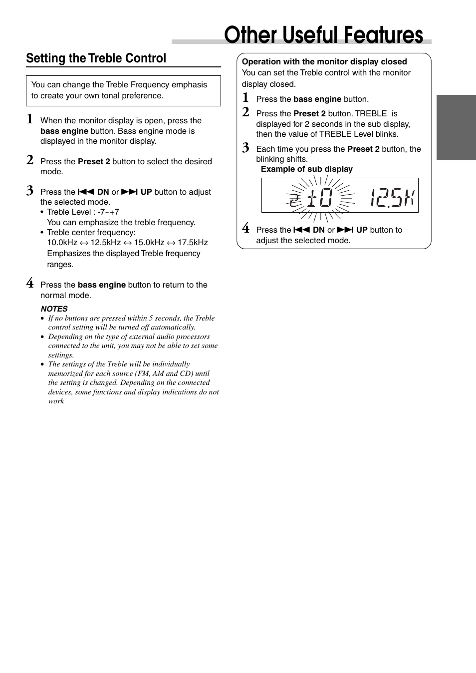 Other useful features, Setting the treble control | Alpine CVA-1003 User Manual | Page 31 / 56