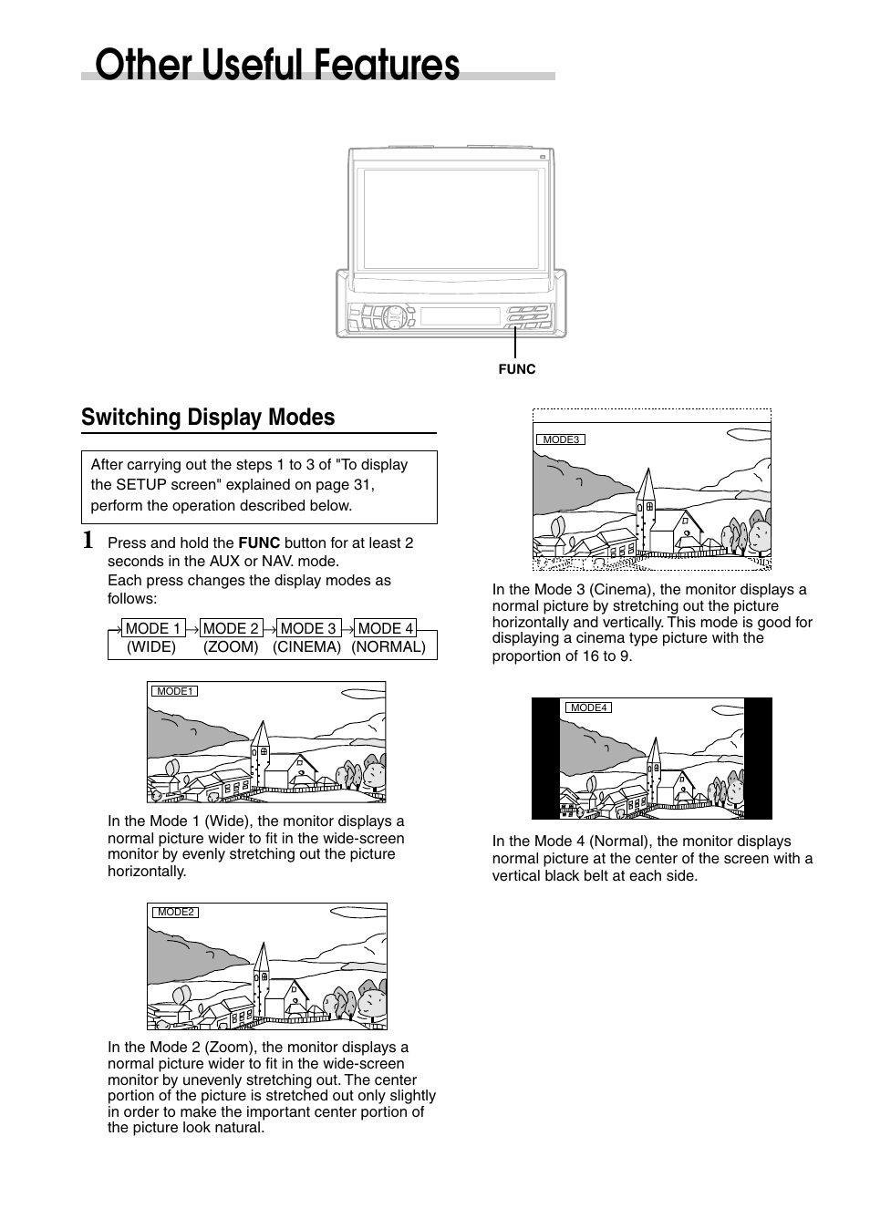 Other useful features, Switching display modes | Alpine CVA-1003 User Manual | Page 42 / 56