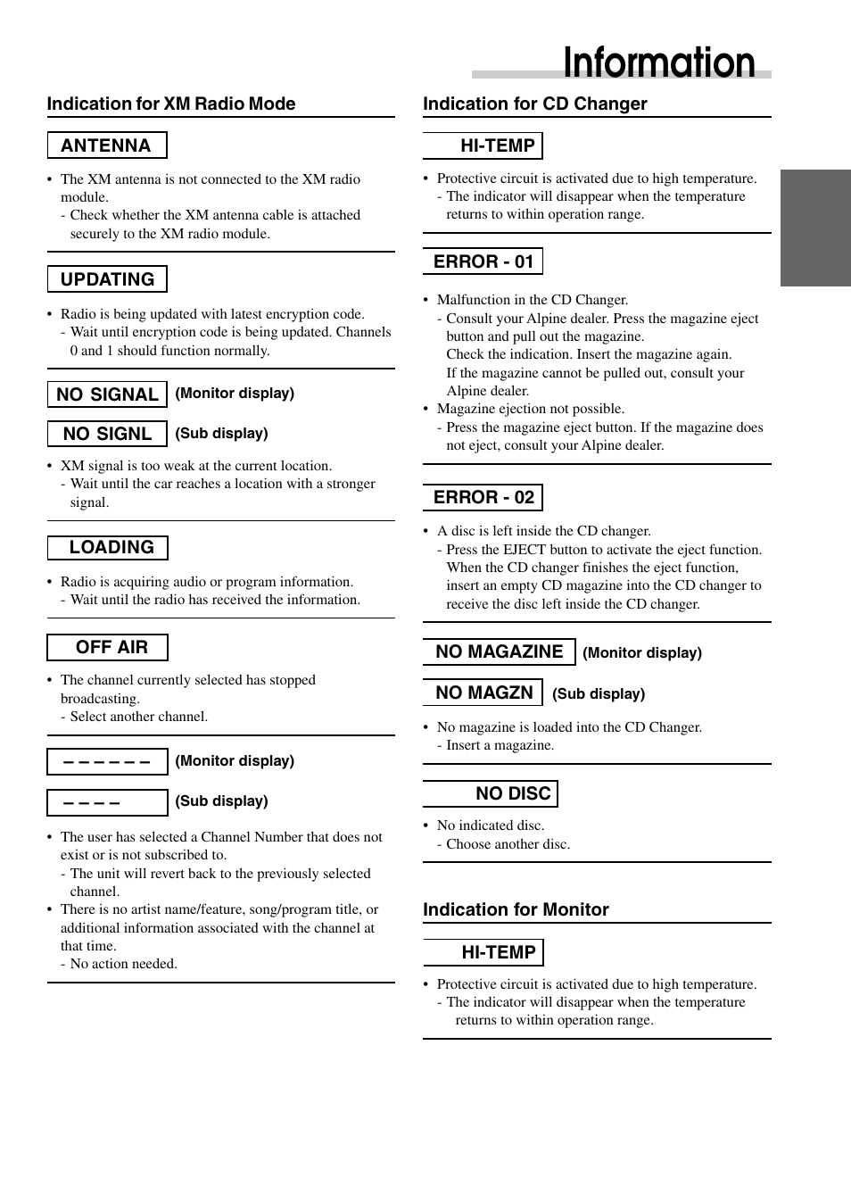 Information | Alpine CVA-1003 User Manual | Page 45 / 56