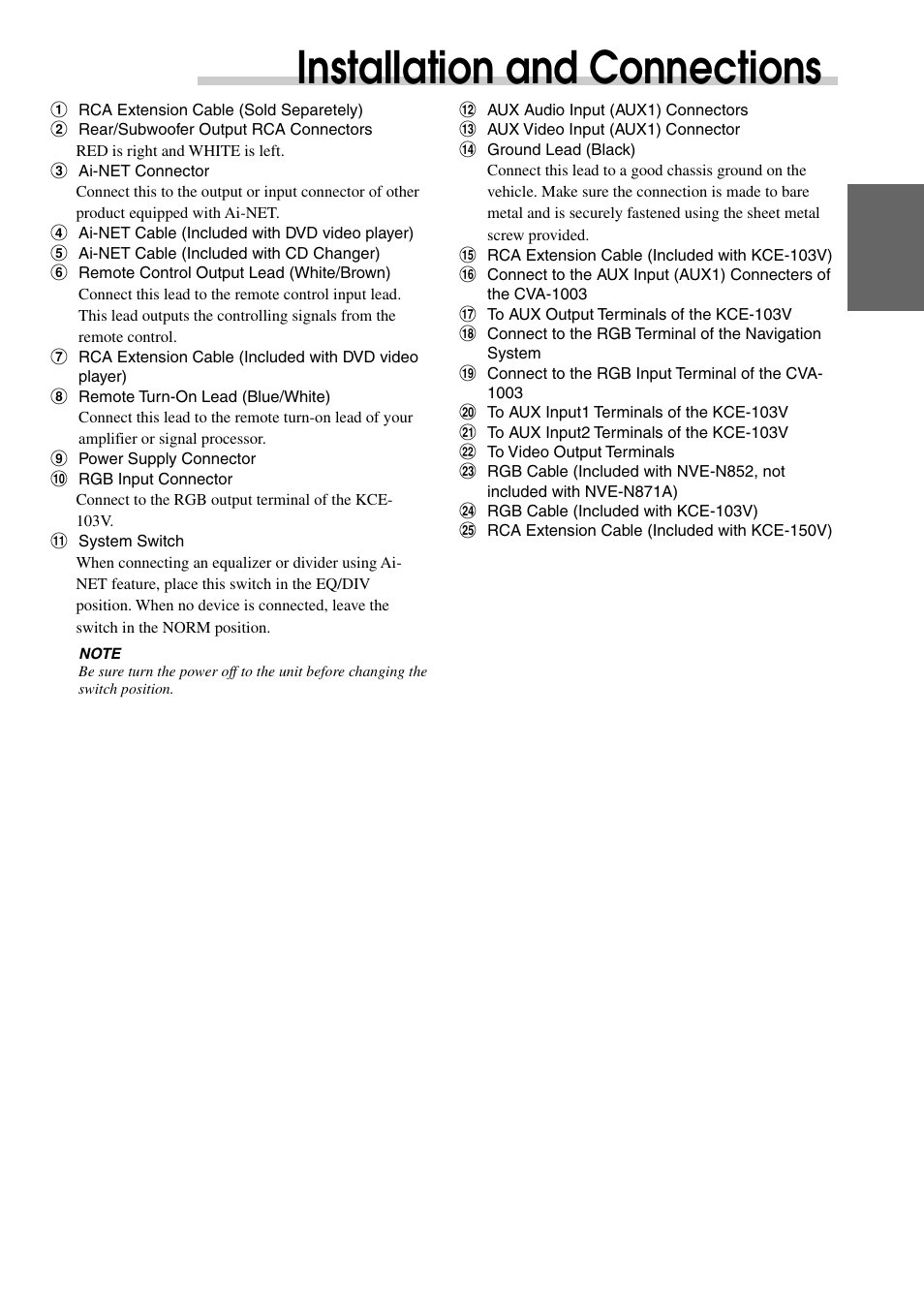 Installation and connections | Alpine CVA-1003 User Manual | Page 55 / 56