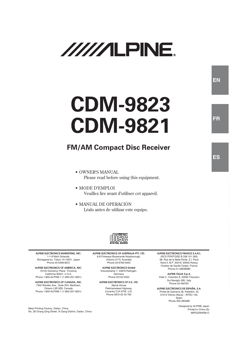 Alpine CDM-9823 User Manual | 22 pages