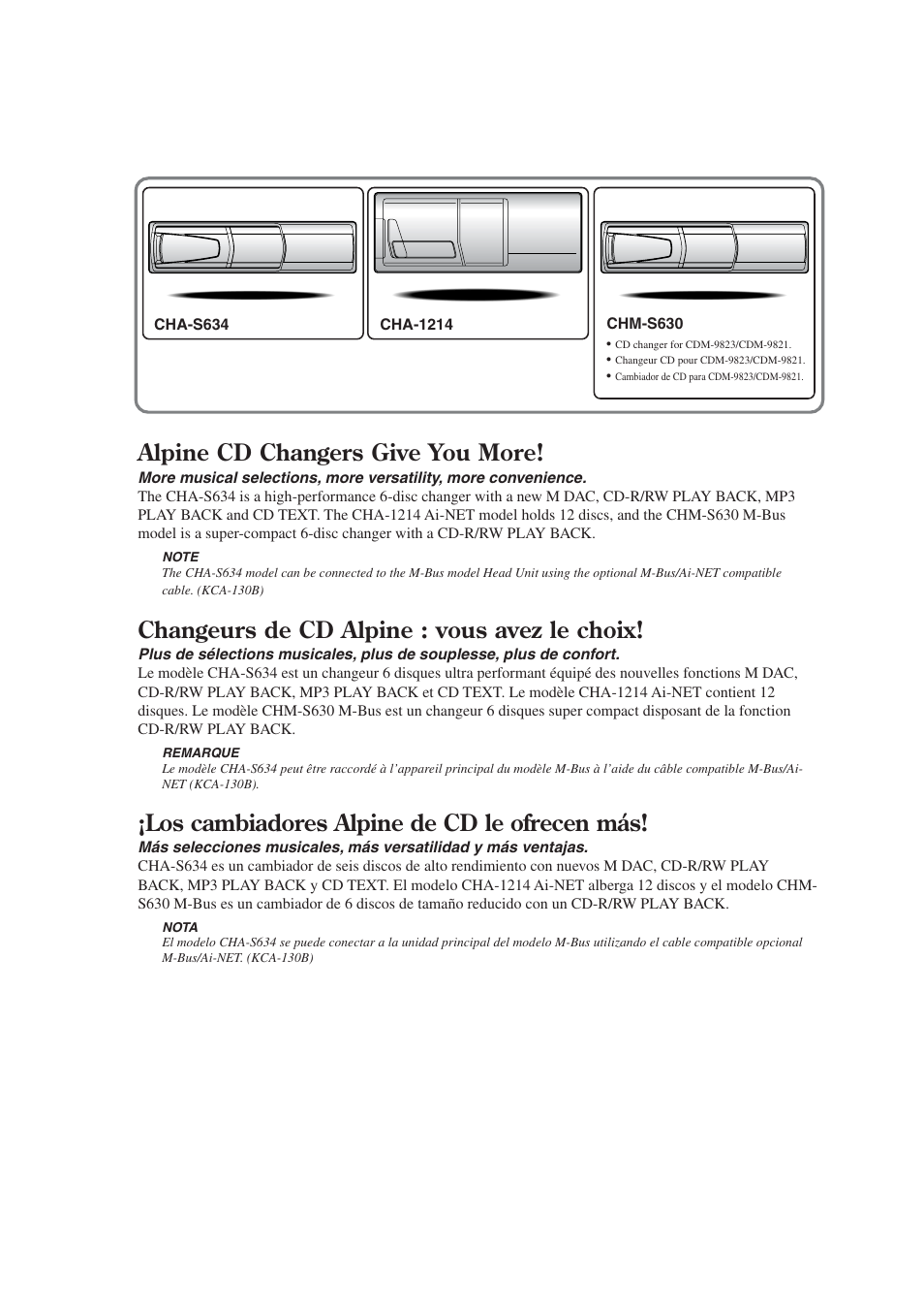 Alpine cd changers give you more, Changeurs de cd alpine : vous avez le choix, Los cambiadores alpine de cd le ofrecen más | Alpine CDM-9823 User Manual | Page 2 / 22