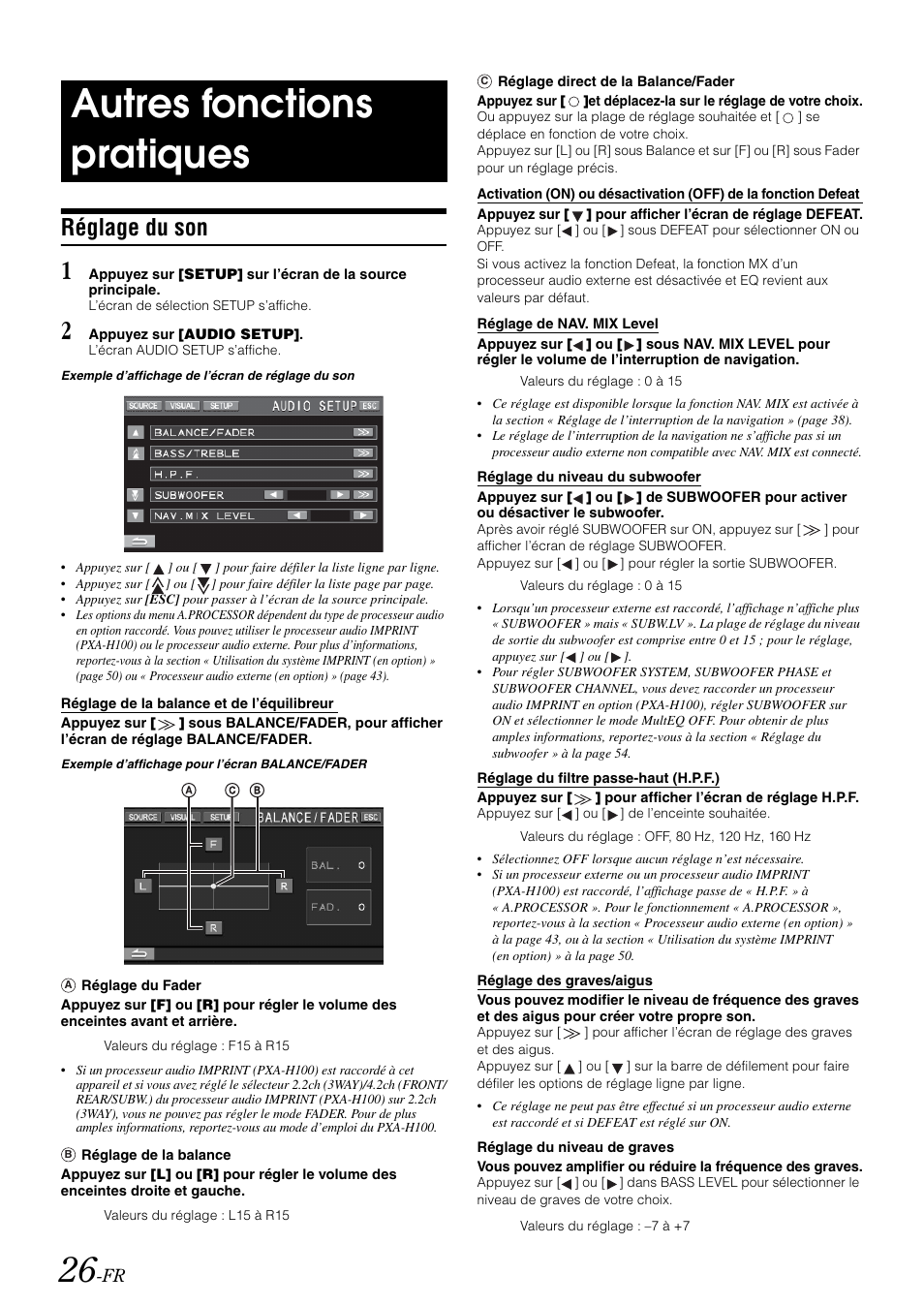 Autres fonctions pratiques, Réglage du son | Alpine IVA-W505 User Manual | Page 123 / 284