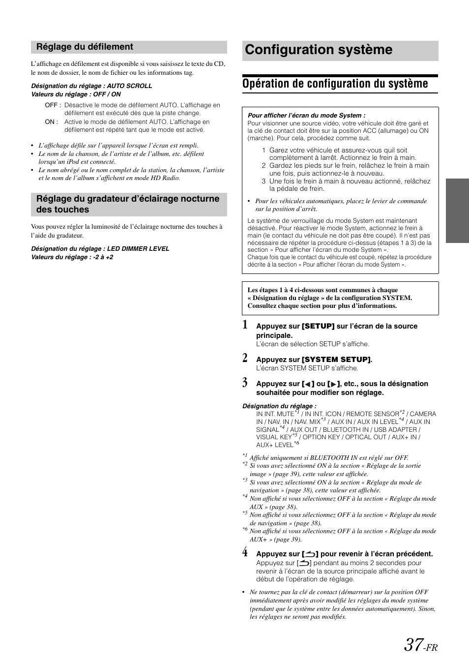 Réglage du défilement, Configuration système, Opération de configuration du système | Des touches | Alpine IVA-W505 User Manual | Page 134 / 284