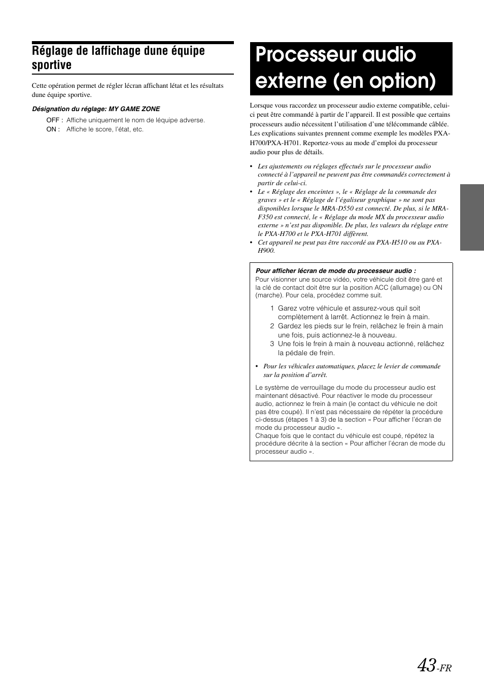 Réglage de laffichage dune équipe sportive, Processeur audio externe (en option), Réglage de laffichage dune équipe | Sportive | Alpine IVA-W505 User Manual | Page 140 / 284