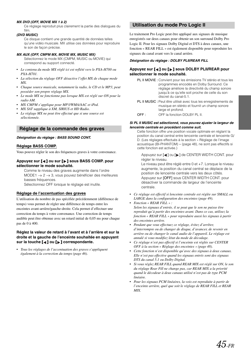 Réglage de la commande des graves, Utilisation du mode pro logic ii | Alpine IVA-W505 User Manual | Page 142 / 284