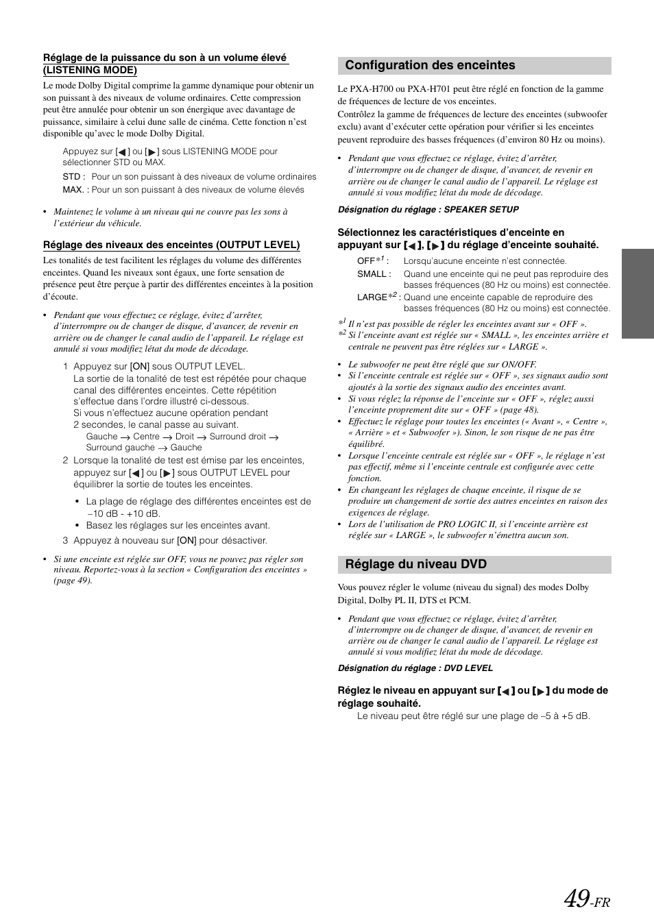 Configuration des enceintes, Réglage du niveau dvd | Alpine IVA-W505 User Manual | Page 146 / 284