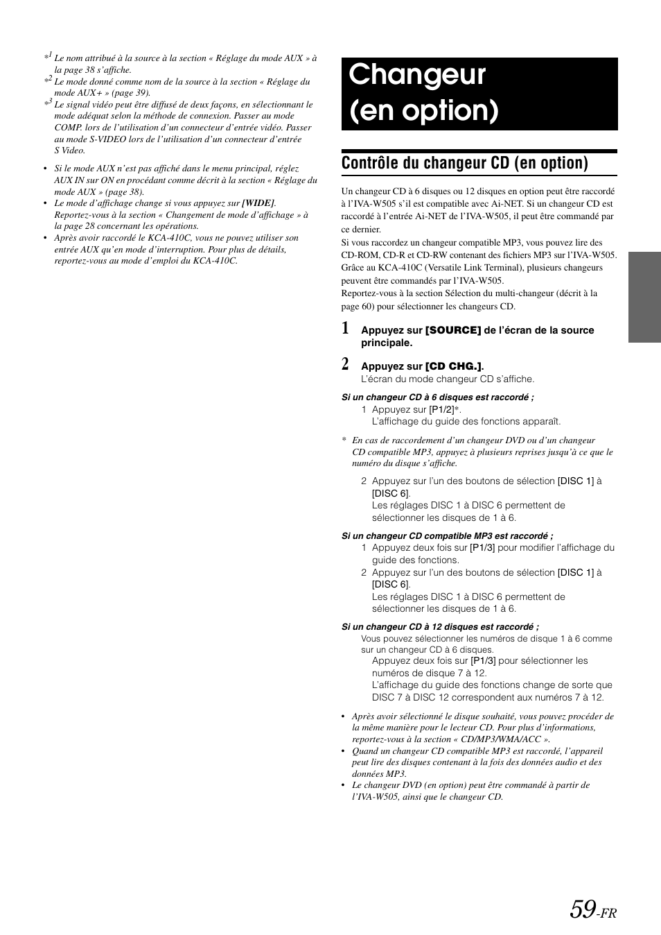 Changeur (en option), Contrôle du changeur cd (en option) | Alpine IVA-W505 User Manual | Page 156 / 284